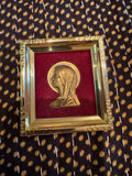 Antique French Gold Madonna piece on velvet in Gold Frame