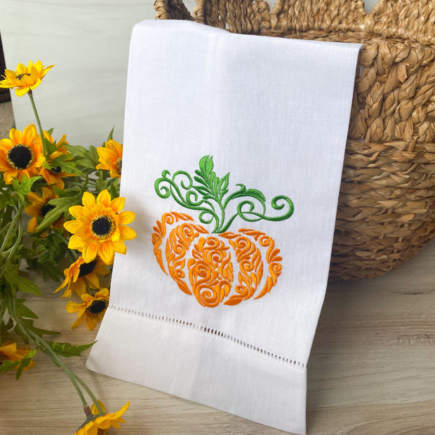 Handmade Decorative Pumpkin Tea Towel - Large Scroll