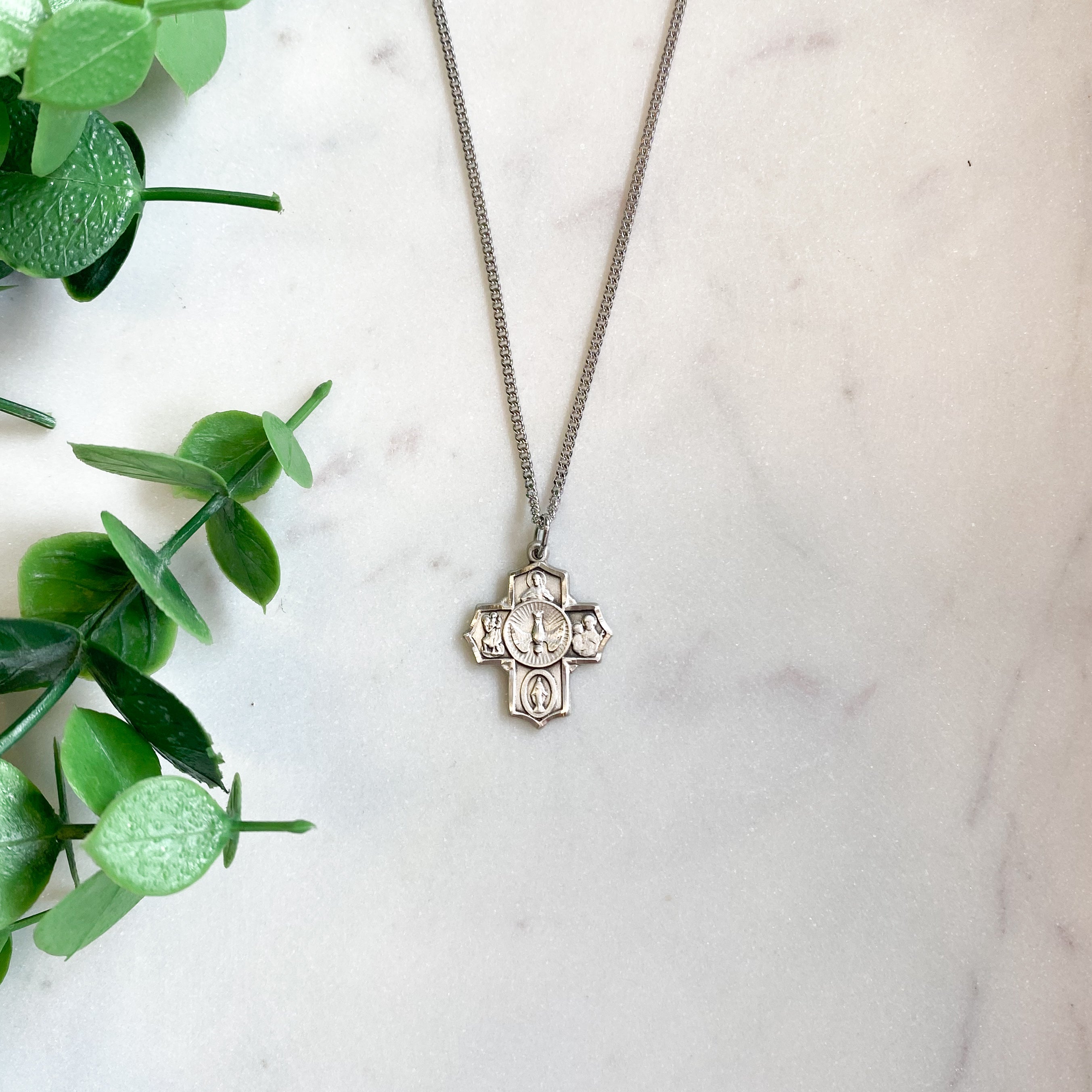 Sterling Silver 5-Way Medal on 18" LT Curb Chain