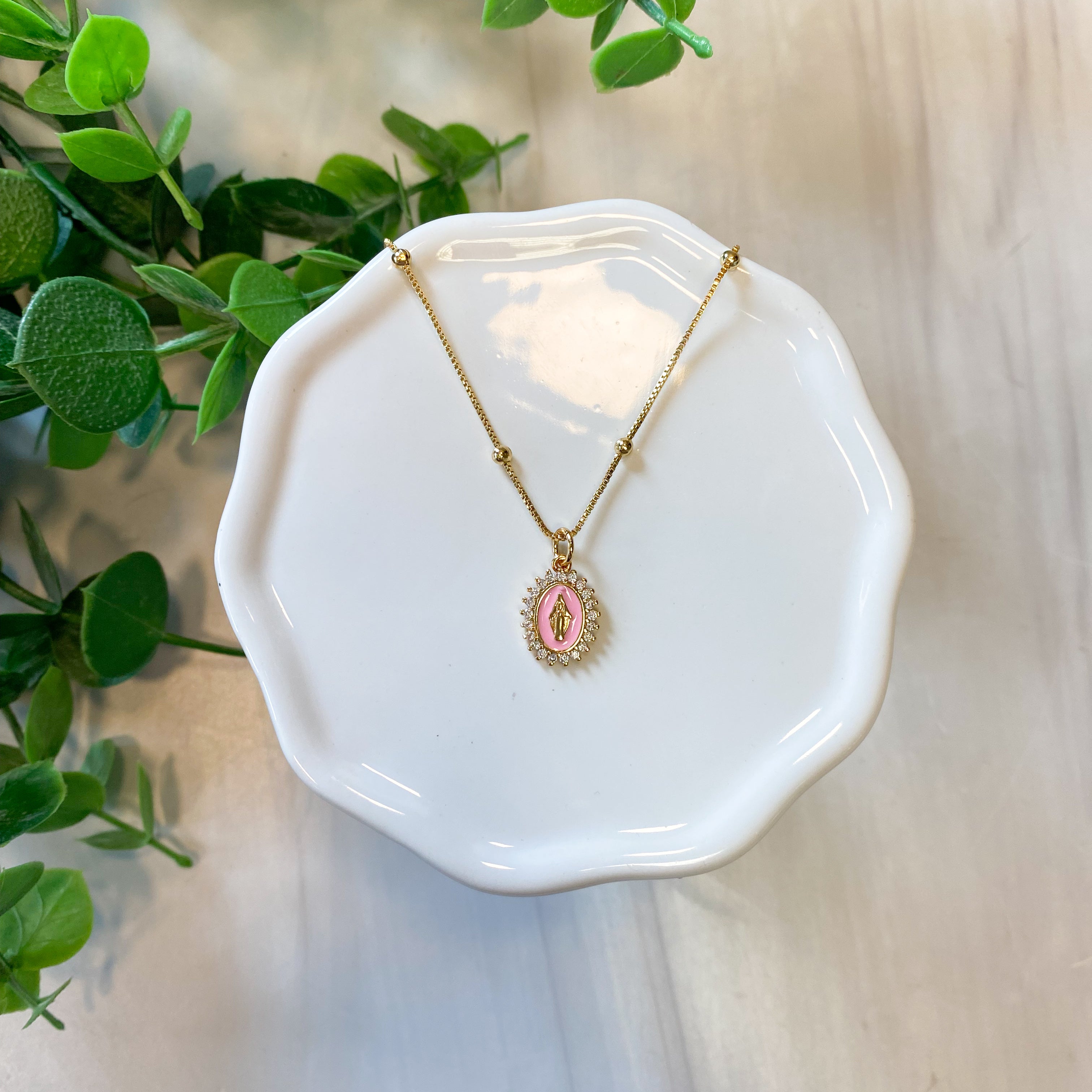 Our Lady of Lourdes Necklace Light Pink