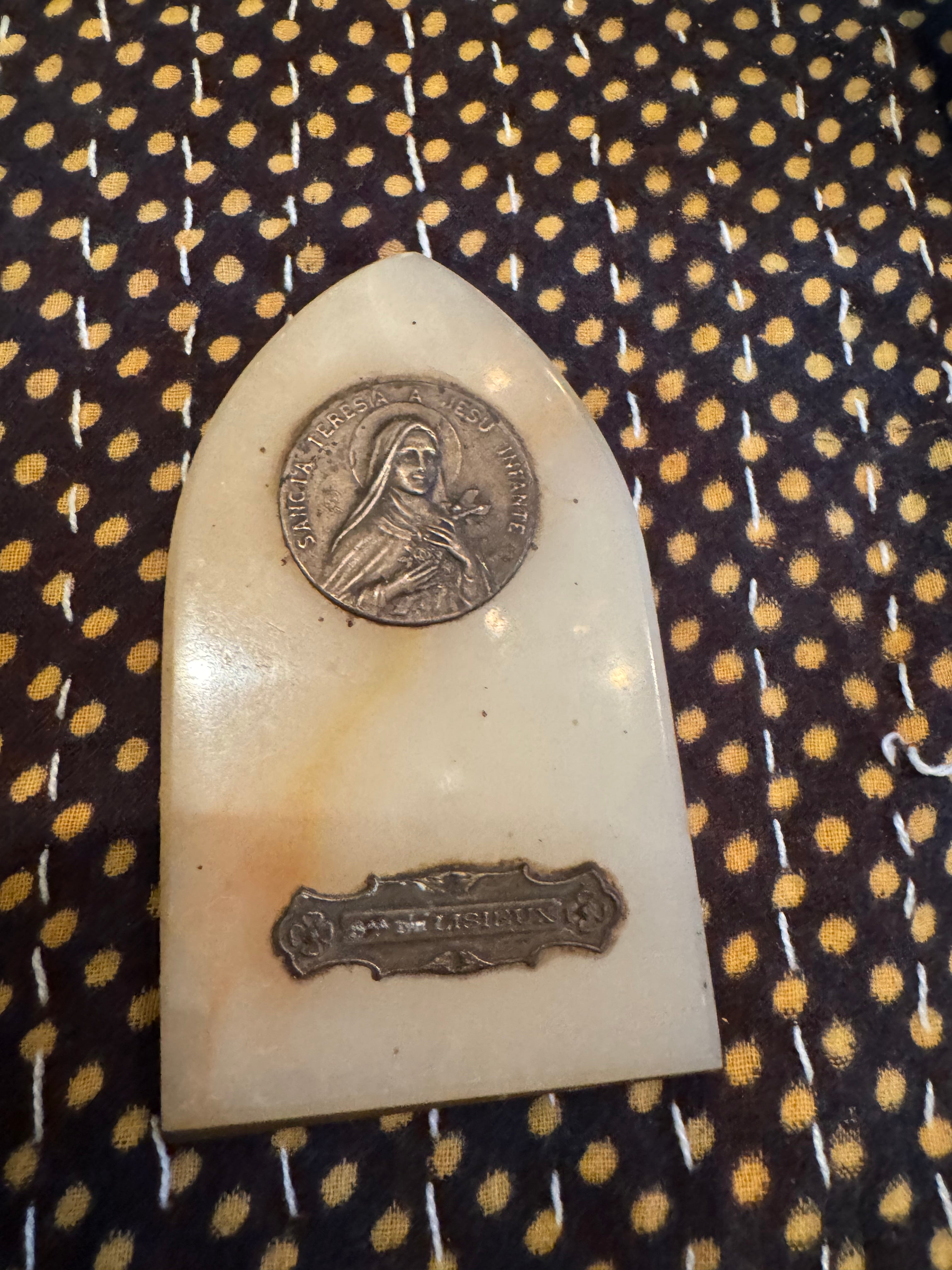 Antique French St. Therese of Lisieux on Onyx Easel
