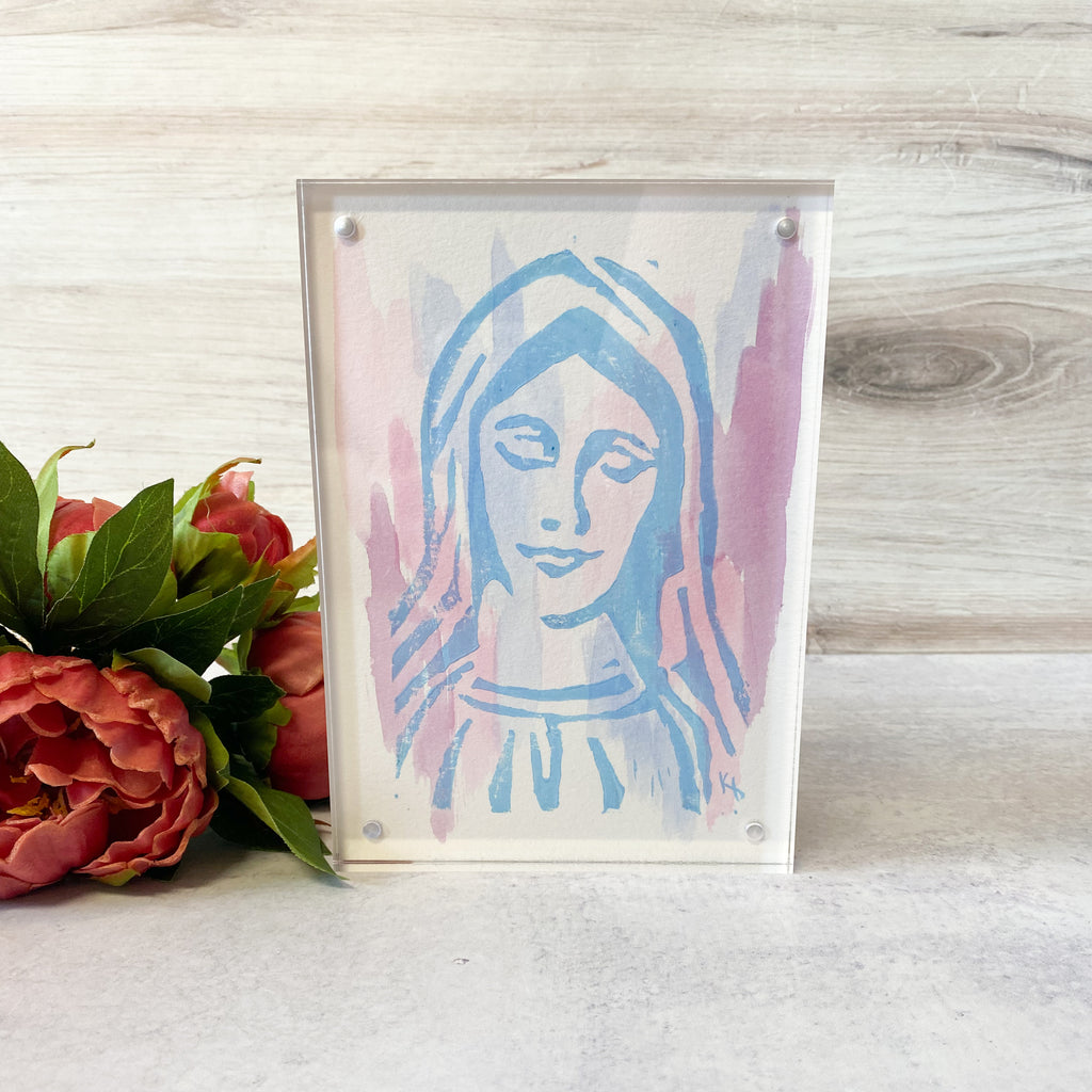 5x7 Assorted Linoblock Original Paintings in Acrylic Frame