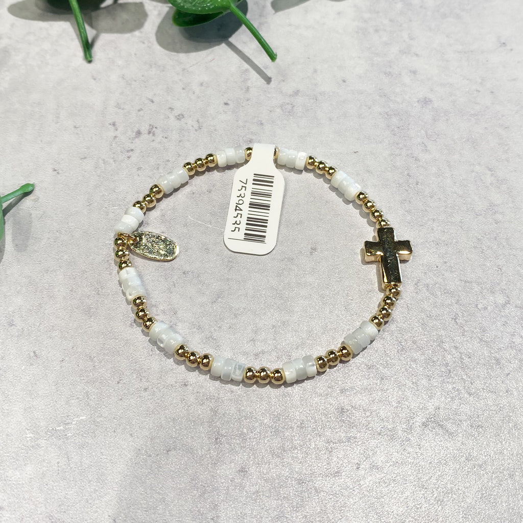 Child Size Gold Side Cross Stretch Beaded Bracelet (3) Colors