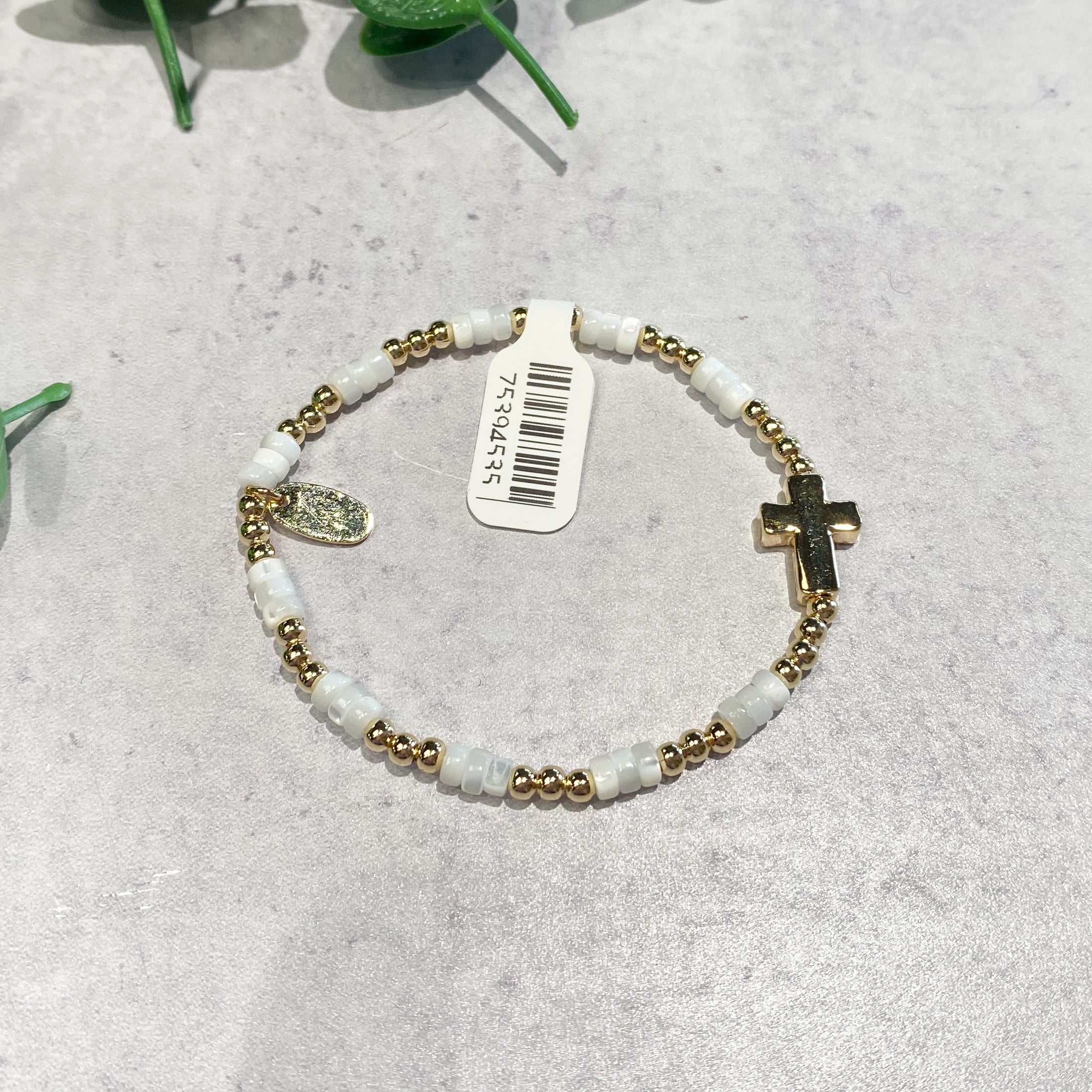 Child Size Gold Side Cross Stretch Beaded Bracelet (3) Colors