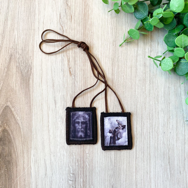 1 3/4" x 2" Shroud of Jesus Brown Scapular