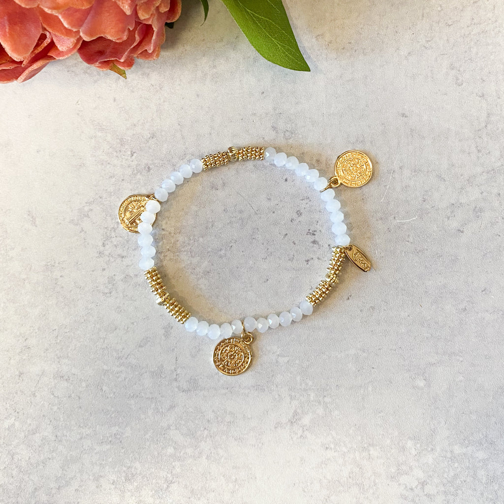 7"L Saint Benedict Bracelet Gold; Stretch; 5 Colors