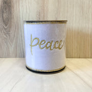 4"x5yds Velvet Gold Embroidery Peace on Earth, Winter White