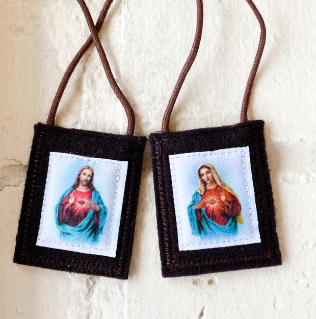 The Sacred Hearts Genuine Brown Wool Scapular
