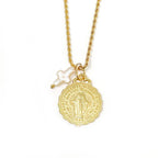 Gold Rope Chain with Gold Ruffle Blessed Mother & Pearl Cross