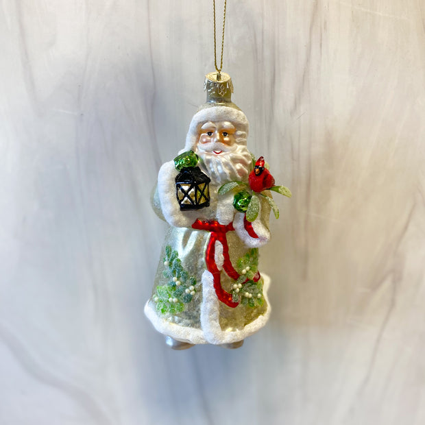 Glass St. Nick with Cardinal Ornament