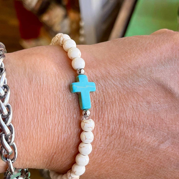 Beige Howlite with Colorful Side Cross Bracelet