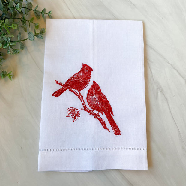 Red Cardinal on White Tea Towel