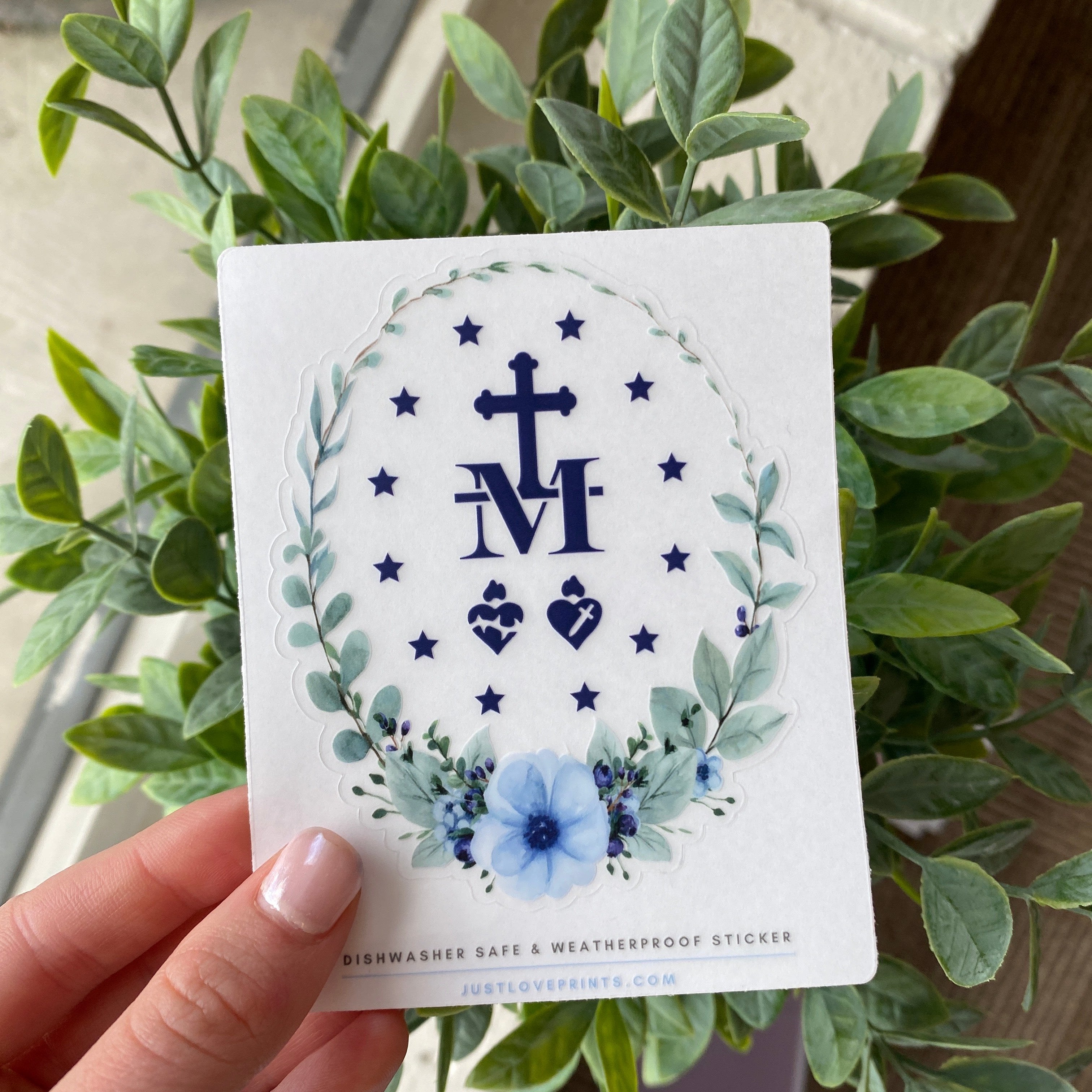 Floral Border Miraculous Medal Vinyl Sticker