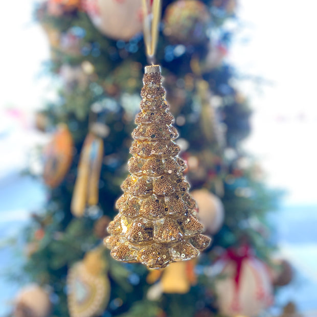 7" Gold Sequin Tree Ornament