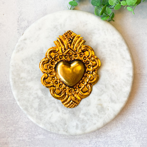 MXAL-H1 - Mexican Tin Heart Wall Accent - Gold, 6 Inches