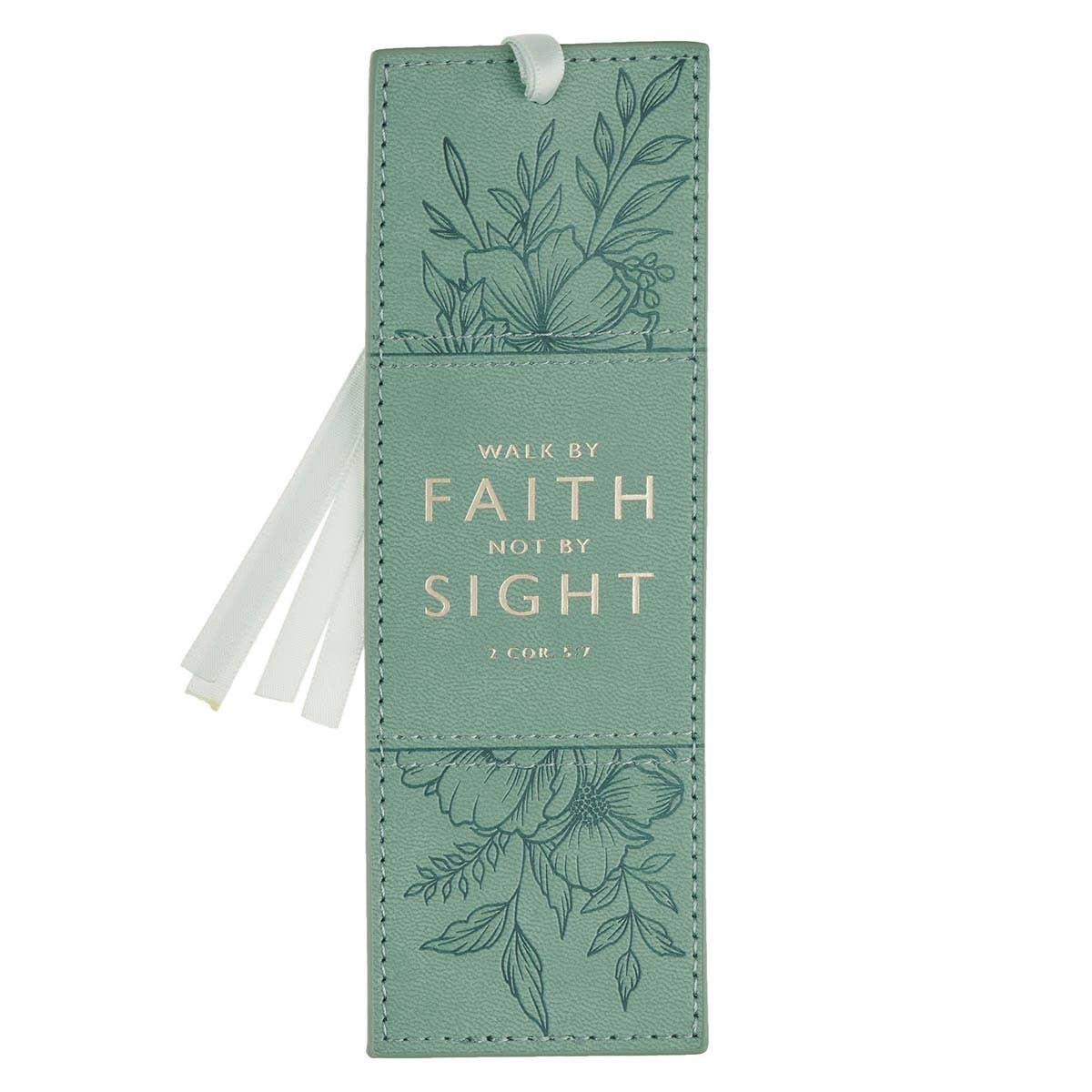 Bookmark Faux Leather Teal Faith 2 Cor. 5:7