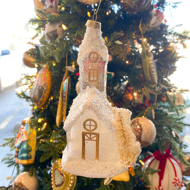 6.25" White Gold Church Ornament