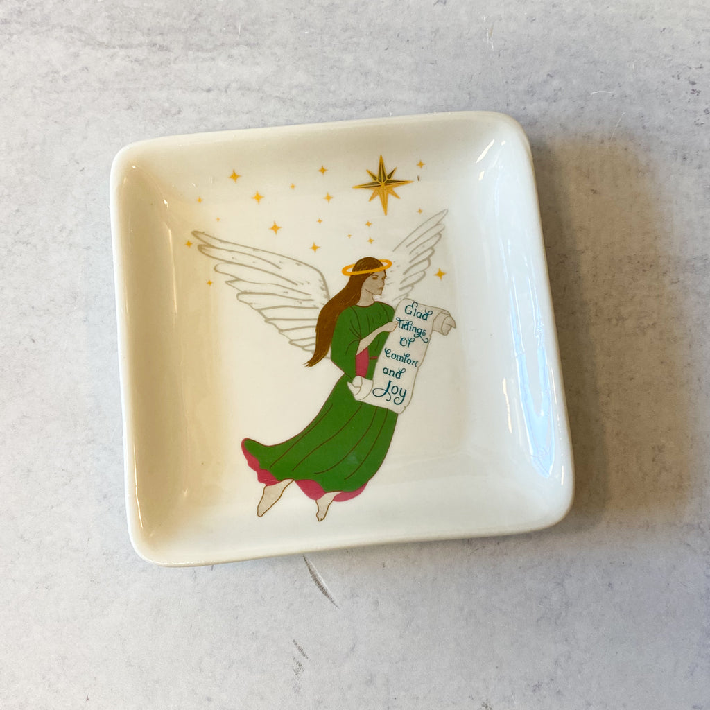 Hand painted Stoneware Dish/Trinket Tray, 4 Styles, 4.75" Sq.