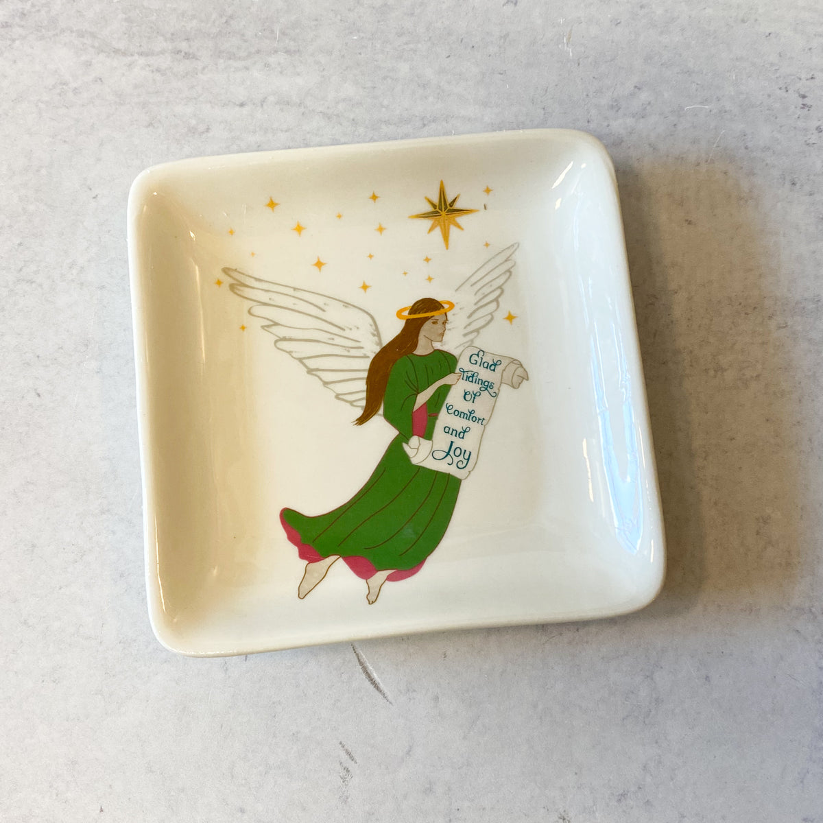 Hand painted Stoneware Dish/Trinket Tray, 4 Styles, 4.75" Sq.