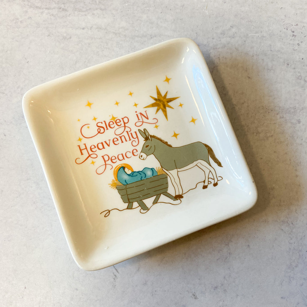 Hand painted Stoneware Dish/Trinket Tray, 4 Styles, 4.75" Sq.
