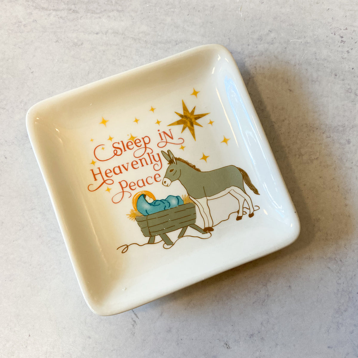 Hand painted Stoneware Dish/Trinket Tray, 4 Styles, 4.75" Sq.