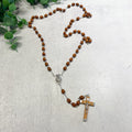 Brown Wood Carved Bead Rosary, Boxed