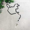 Black Plastic Oval Bead Communion Rosary, Boxed