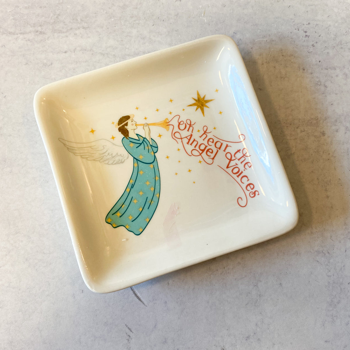 Hand painted Stoneware Dish/Trinket Tray, 4 Styles, 4.75" Sq.