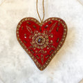Embroidered red velvet hanging heart