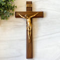 12" Walnut Crucifix with Museum Gold Corpus