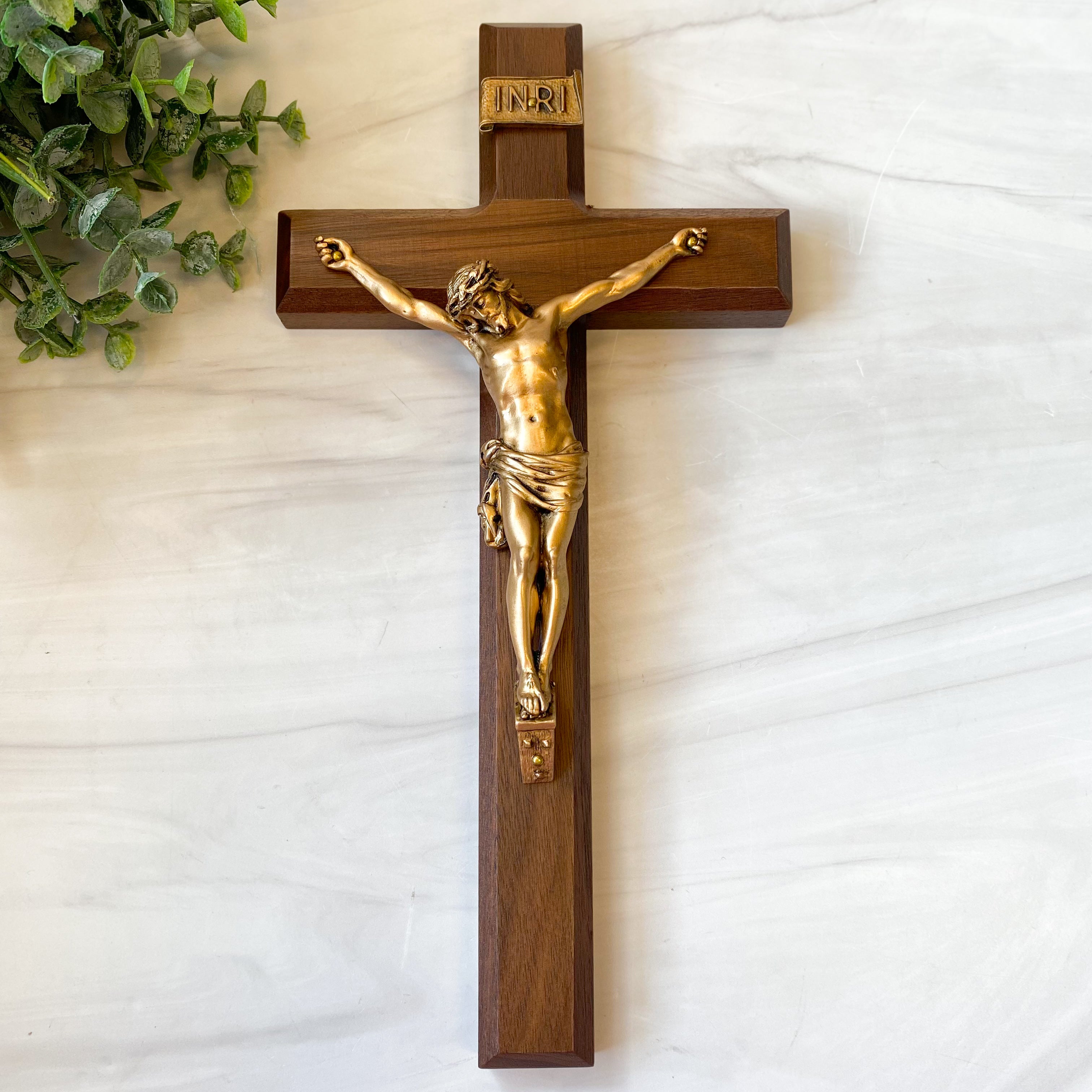 12" Walnut Crucifix with Museum Gold Corpus