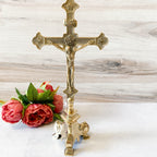 Crucifix Standing, double sided, shiny brass 13"