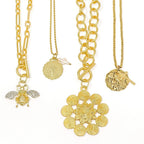 Gold Rope Chain with Gold Ruffle Blessed Mother & Pearl Cross