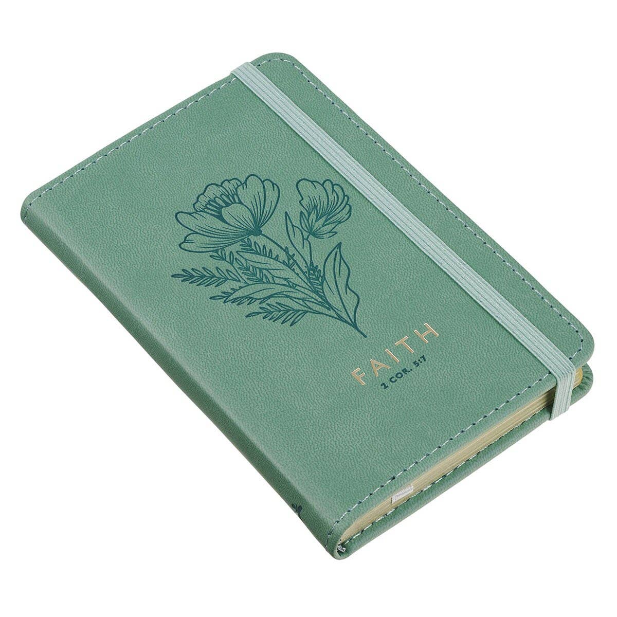Small Notebook with Elastic Closure Faux Green Faith