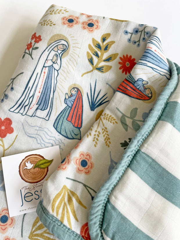 Our Lady of Lourdes & St. Bernadette Quilt I Catholic Gift