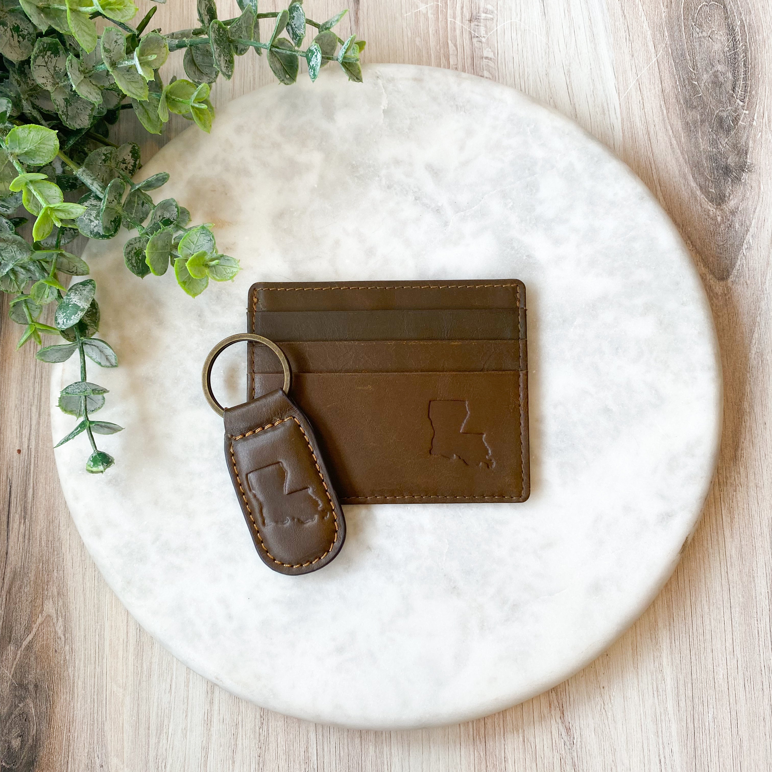 Louisiana Leather Embossed Keychain Dark Brown 1.35x2.55