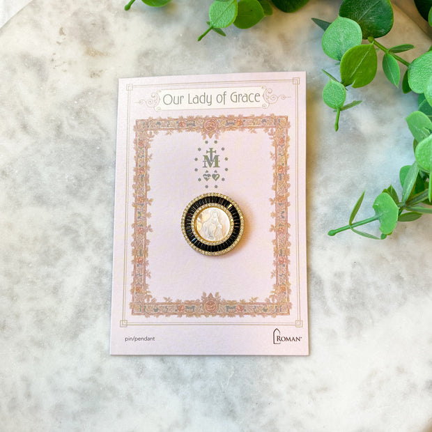 1"H OLG Round Gold/Black Pin