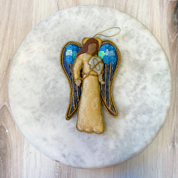 Angel Ornament, 4 Asst, Fabric/Beads, 6"