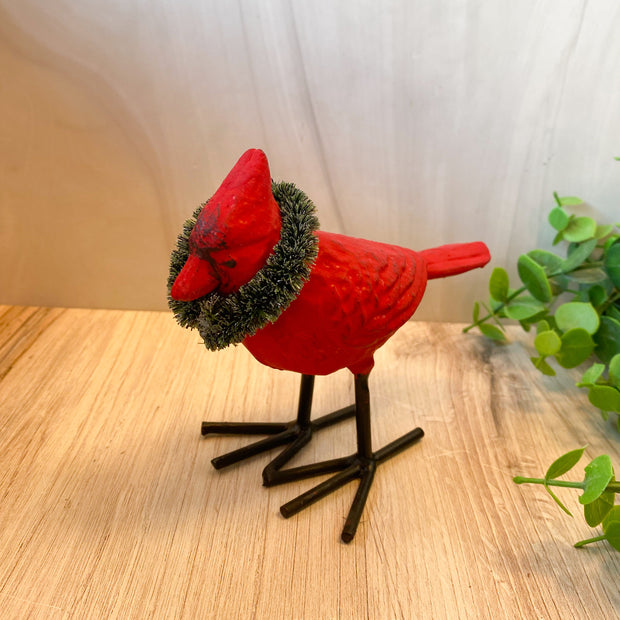 5"L x 4-1/2"H Cast Iron Cardinal w Wreath, 2 Styles