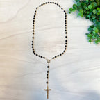 Black Boxwood Bead Rosary, Boxed