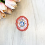 Miraculous Medal Floral Fabric Lace Holy Card Detente- Coral