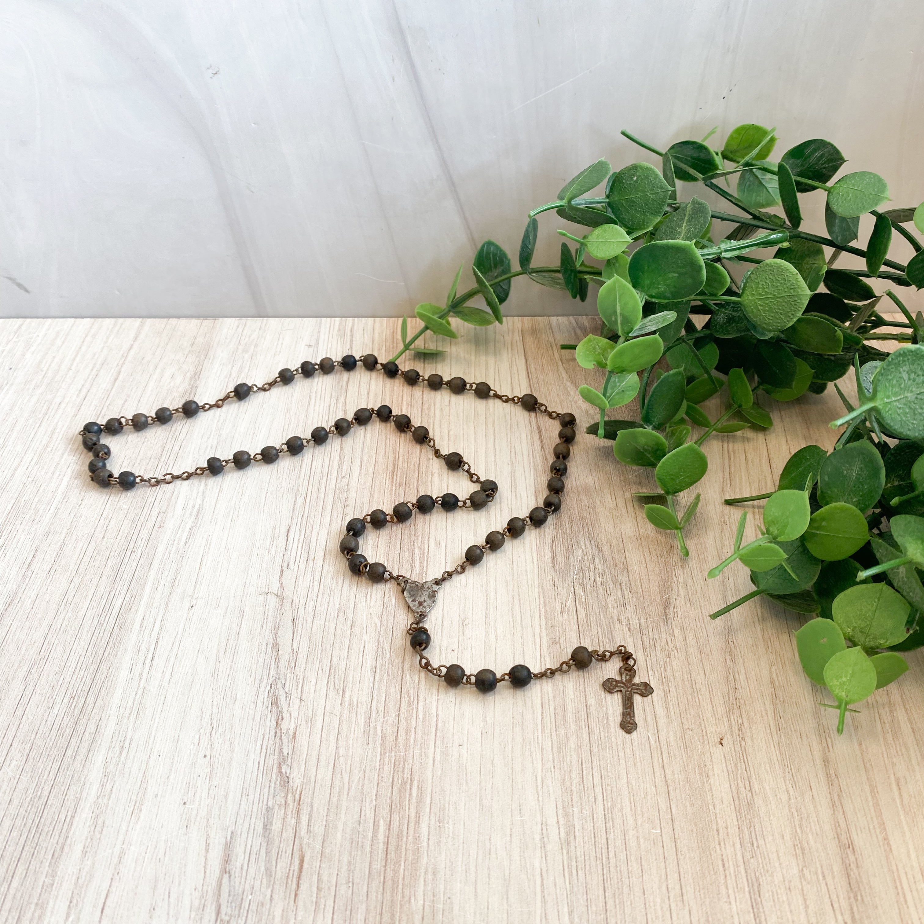 Antique French Virgin Mary Brown Rosary