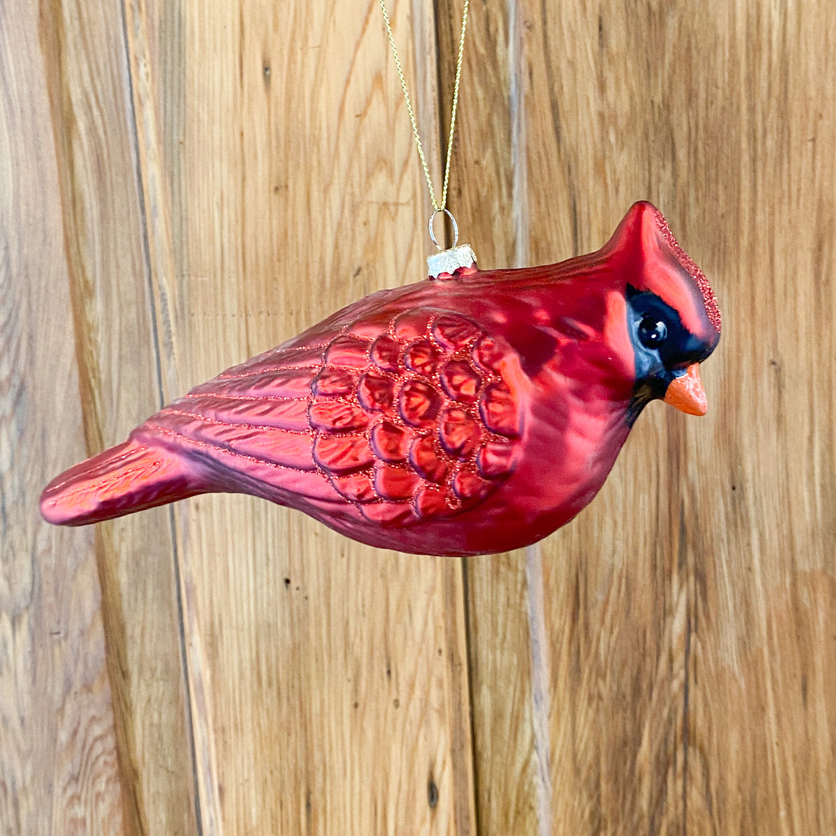 Red Glass Cardinal Ornament w/Red Glitter (2 Styles)
