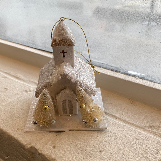 Paper Church Ornament with Trees and LED