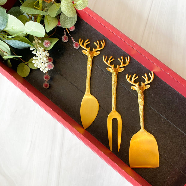 Brass Cheese Knives with Reindeer Handles