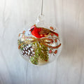 3.5 Inch LED Clear Glass Cardinal & Pinecone Ornament w/Timer