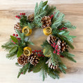 14" Pinecone & Berries w/Leaves Table Advent Wreath Candle Holder