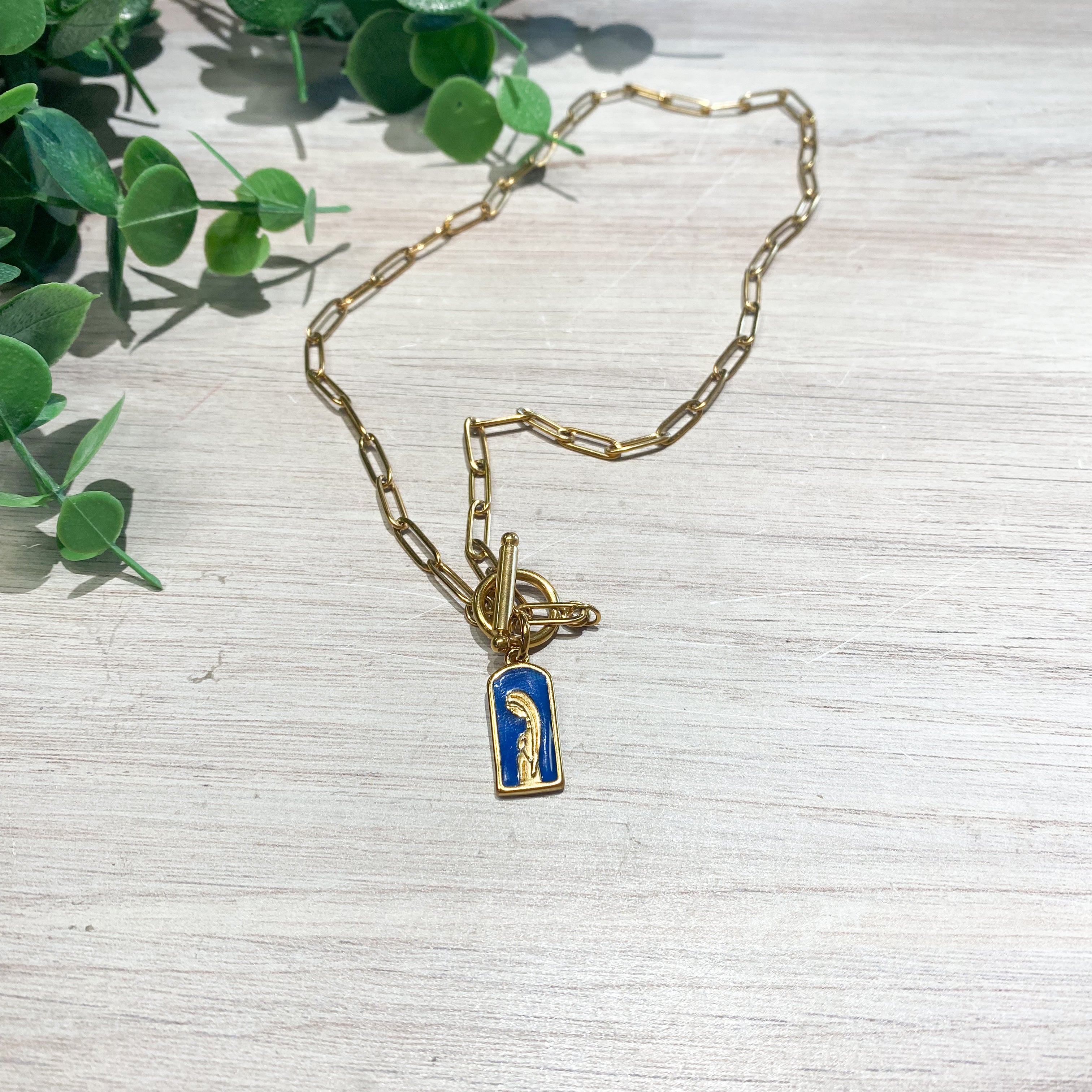 Vintage Blue Enamel Marian Toggle Clasp Necklace