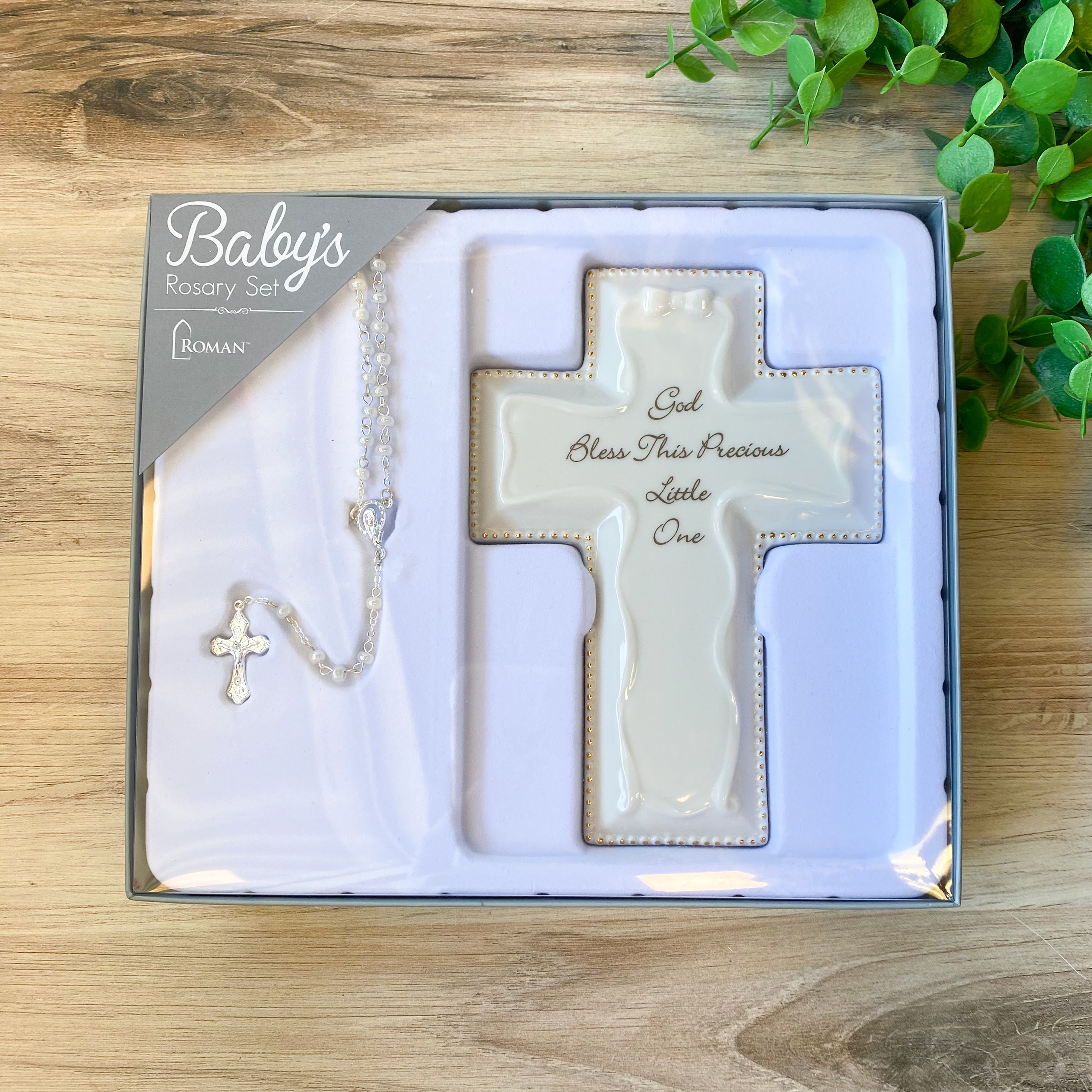 6.25"H White Cross and Rosary