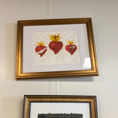 Sacred Heart, Immaculate Heart, Chaste Heart Framed Hand Painted